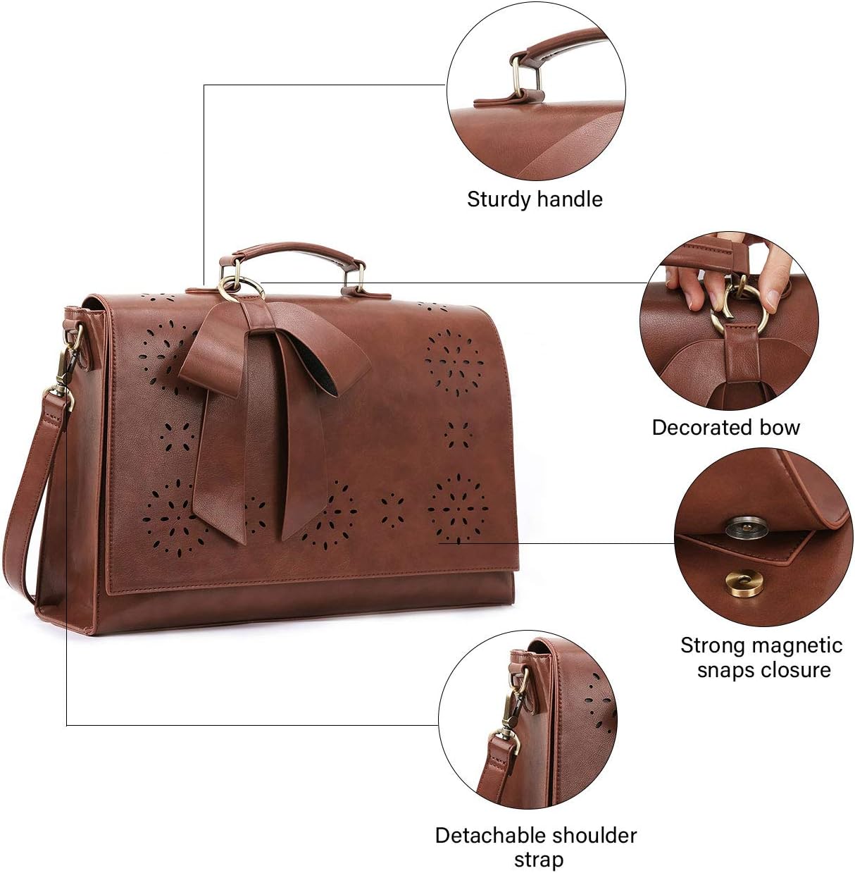 ECOSUSI Women's Briefcase Vegan Leather Laptop Bag for Work Shoulder Computer Satchel Bag with Detachable Bow - Image 7