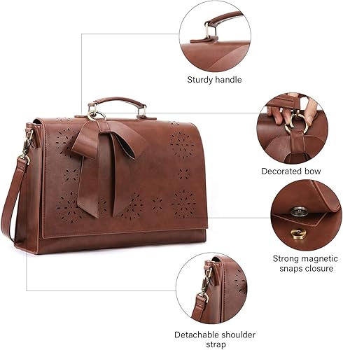 Miniatura 7 de ECOSUSI Maletín para mujer, de piel vegana, para el trabajo, bolso de hombro para computadora con lazo desmontable