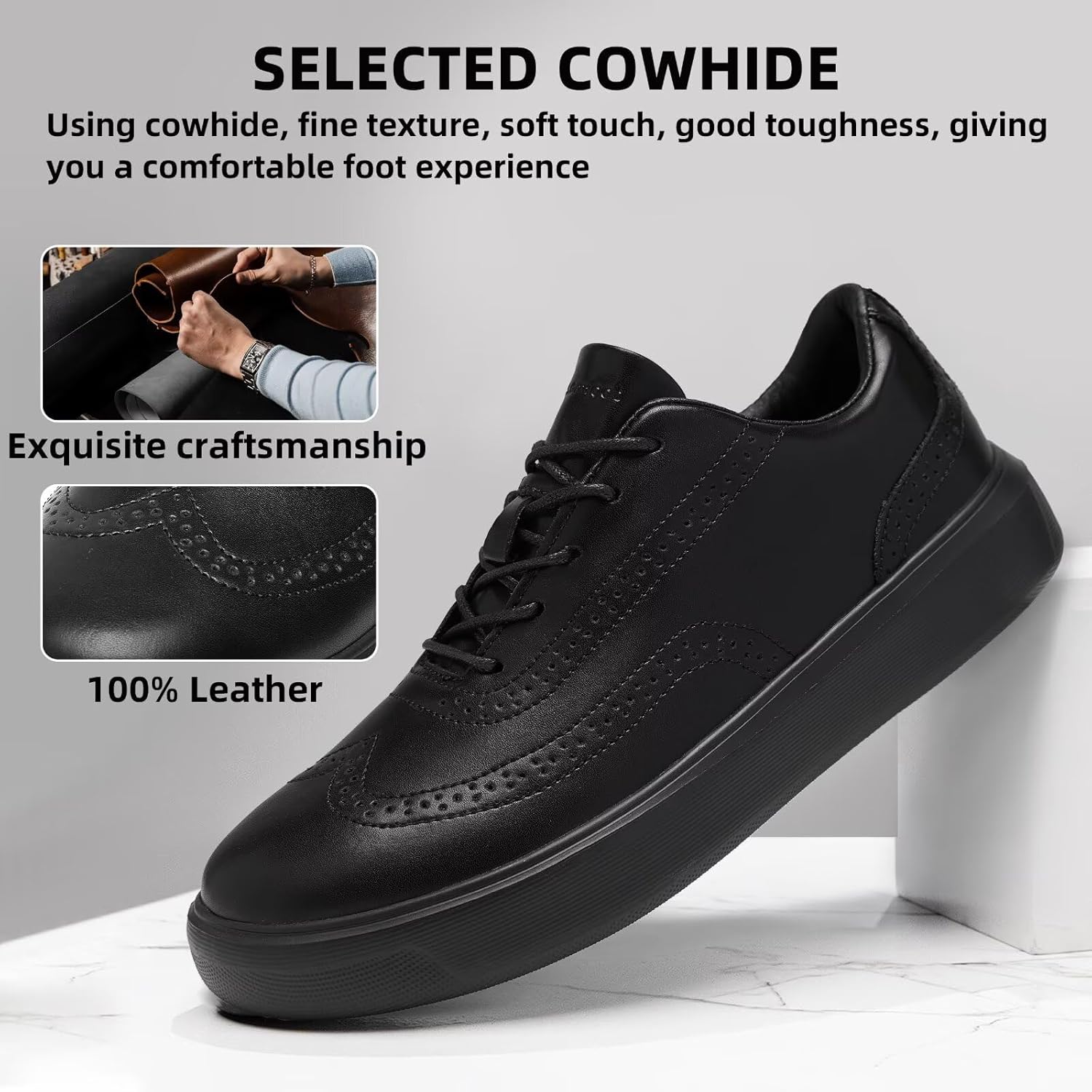 Men's Orthopedic Leather Dress Shoes: Wide Toe Box Comfortable Arch Support Plantar Fasciitis Business Formal Oxford, Orthotics Flat Feet Casual Walking Shoes for Foot and Heel Pain Relief - Image 4