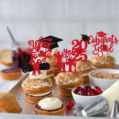 Miniatura 160 de Paquete de 24 adornos dorados para cupcakes de graduación 2025 con purpurina So Proud of You Done Diploma Graduation Cap Cupcake Picks Class of 2025