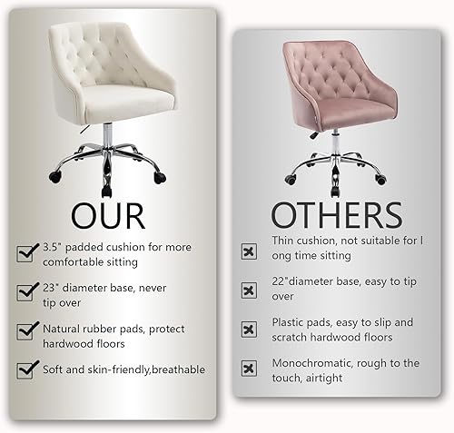 Miniatura 6 de MOJAY Silla giratoria de oficina de terciopelo, escritorio de tela de tocador, sillas de oficina doradas para niñas, silla de recepción ajustable