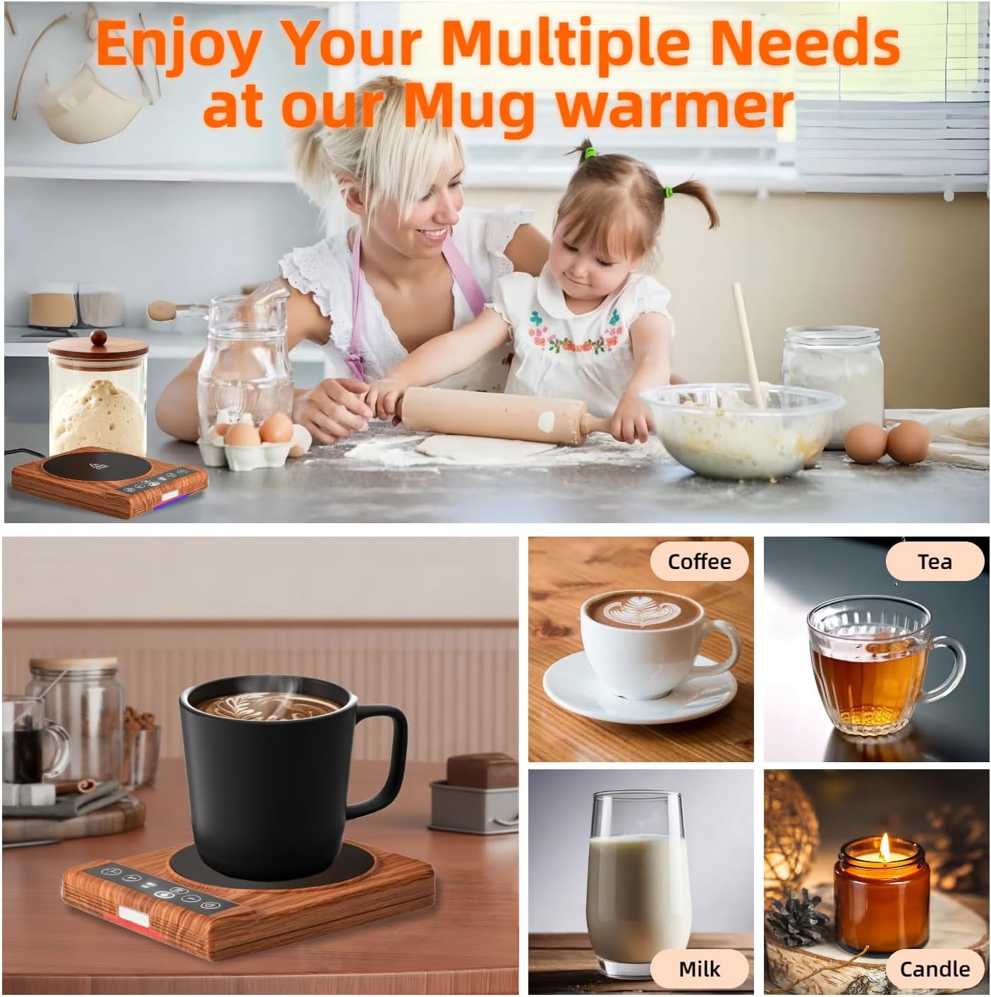 2in1 Sourdough Starter Warmer,Multiple Mug Warmer,Temp Settings (70-180℉) Thermostat Control, 24Hrs Timing, Sourdough Warming Mat and Perfect for Home Baking Heating Coffee Milk Tea (Black)