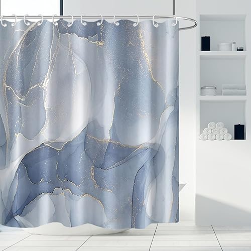 Miniatura 25 de Cortina de ducha de mármol gris impermeable de tela con ganchos, decoración de baño, 72 x 72 pulgadas Gris,Azul,Mármol negro,Marrón,Mediados de