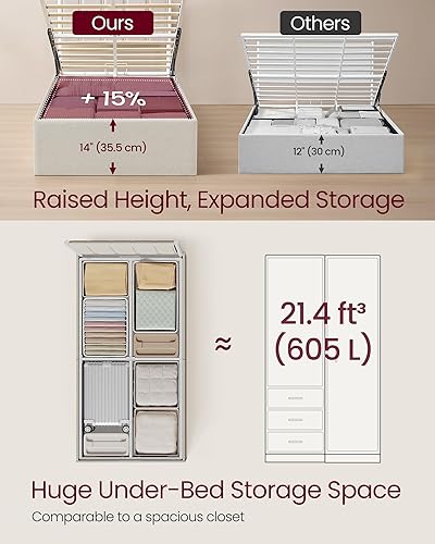Miniatura 4 de VASAGLE Base de cama de almacenamiento elevable, tamaño individual, cama de plataforma hidráulica, con cabecera tapizada, capacidad de peso de 550