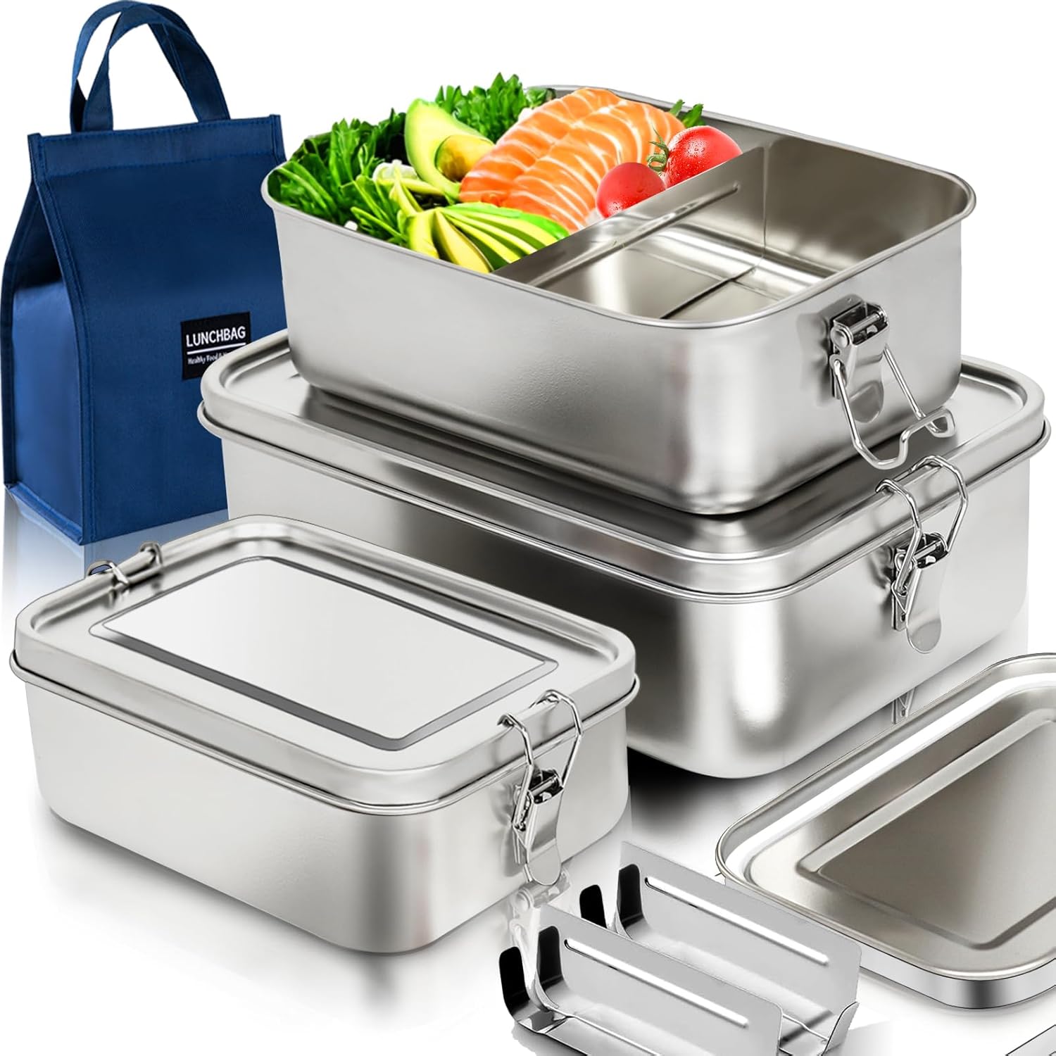 Stainless Steel Bento Box 3 Pack 304 Stainless Steel Lunch Box,Leak Proof Metal Lunch Box With Lids(81oz/47oz/29oz) Bento Box Stainless With 3 Compartments