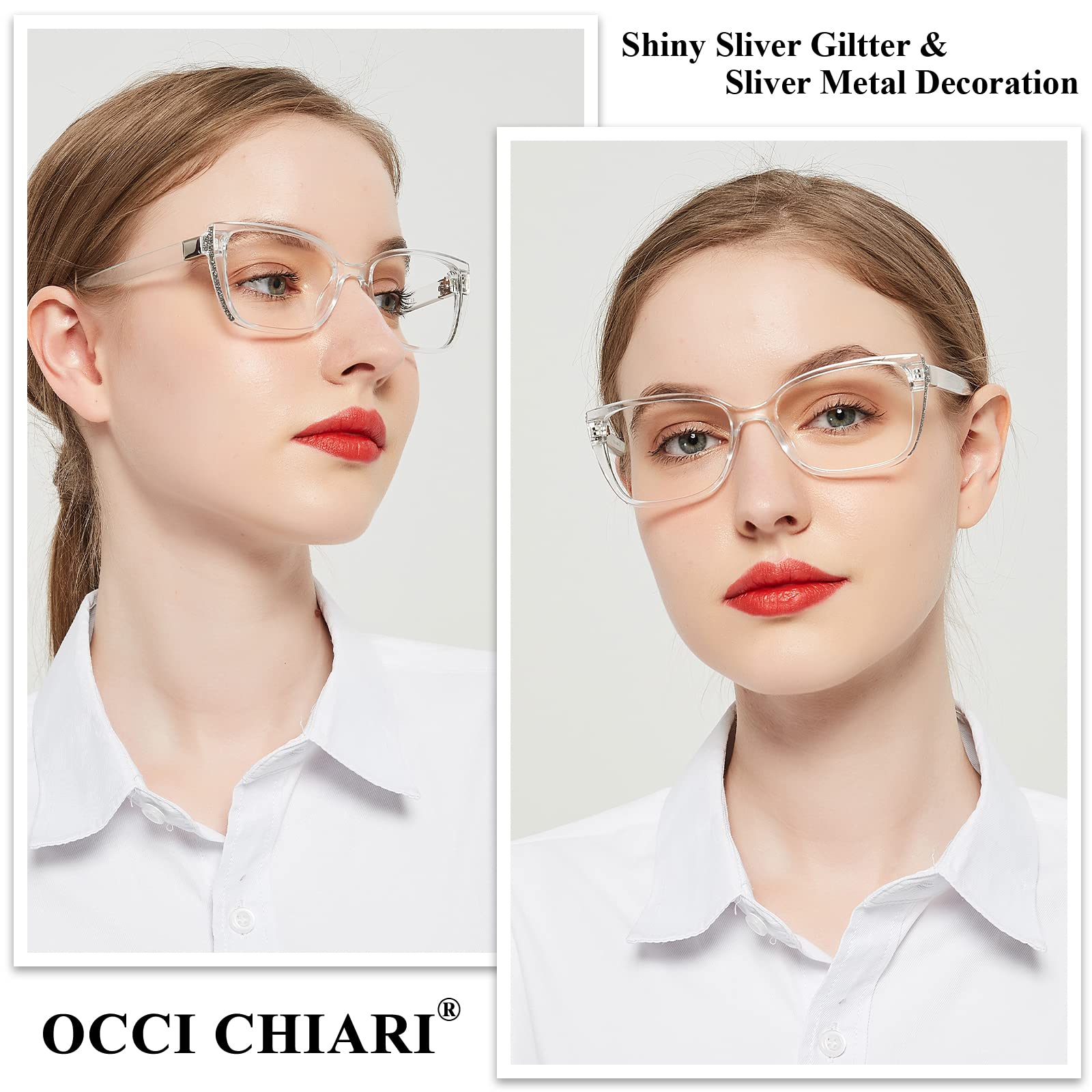 OCCI CHIARI Square Reading Glasses for Women 3.0 Clear Readers Glasses Womens Reading Glasses for Reading Sturdy Hinge (Transparent - Image 2