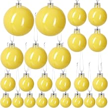 24 Pcs 5 Sizes Yellow Christmas Ball Ornaments Shatterproof Xmas Christmas Tree Decorations with Hanging Loop and Rope Christmas Decorative Ball for Holiday Hanging Wreath Garland Decorations
