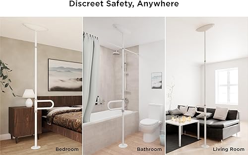 Miniatura 2 de HEALTHCRAFT uPole con barra pivote (7-10 pies) poste de transferencia para personas mayores, barra de agarre de piso a techo montada en tensión, asa