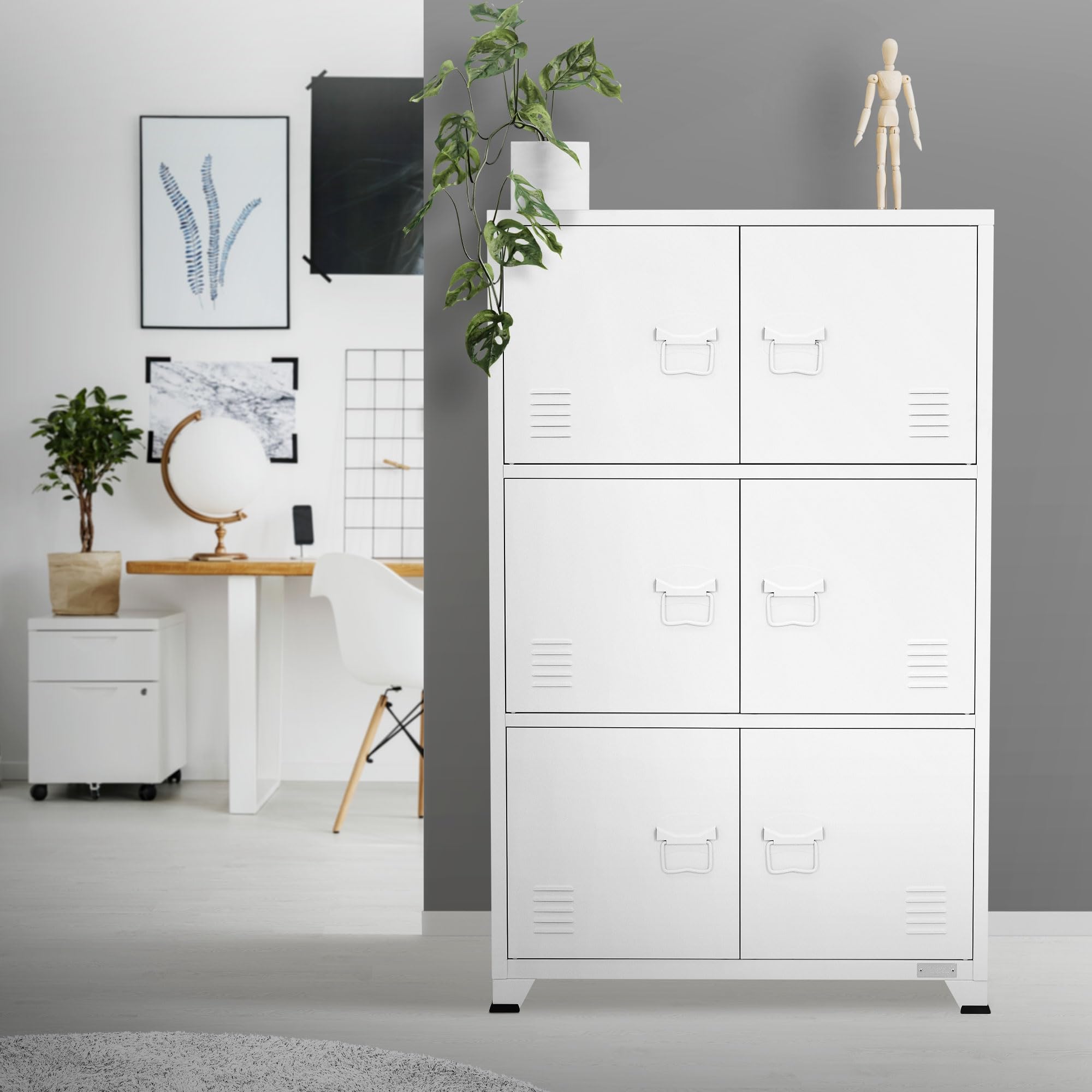 ML-Design Archivador de Oficina 75x40x120,5 cm Acero Blanco Armario Independiente con 4 Patas Mesita Auxiliar Metálica con 6 Puertas y 3 Compartimentos Mueble para Almacenamiento Archivo de Documentos