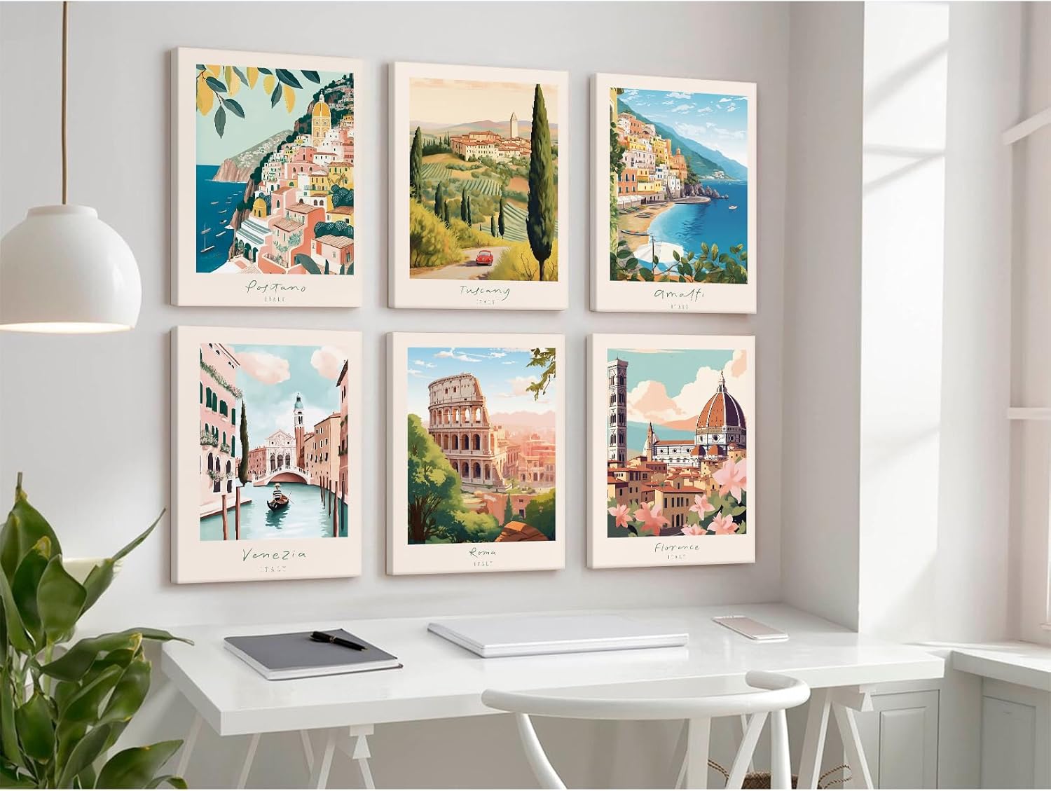 Tocliky Italian Italy Wall Art Decor Amalfi Coast Travel Poster Italy City Canvas Wall Art Vintage Landscape Beach Painting Artwork Modern for Bedroom Living Room 12x16 Prints Wrapped Canvas Set of 6