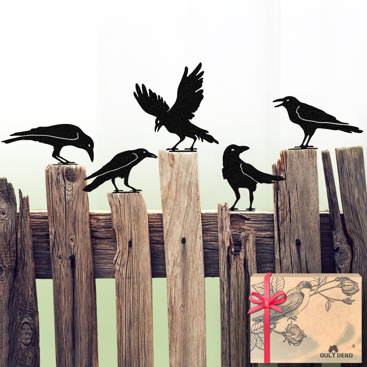 OULYDEKO Raven Decor,Metal Birds Black Bird Crow Statue,Raven Statue Fence Topper Fake Crow,Crow Decor Garden Ornament Fence Topper Gothic Home,Crow Decor,Witchy Garden Decor,Halloween Decorations