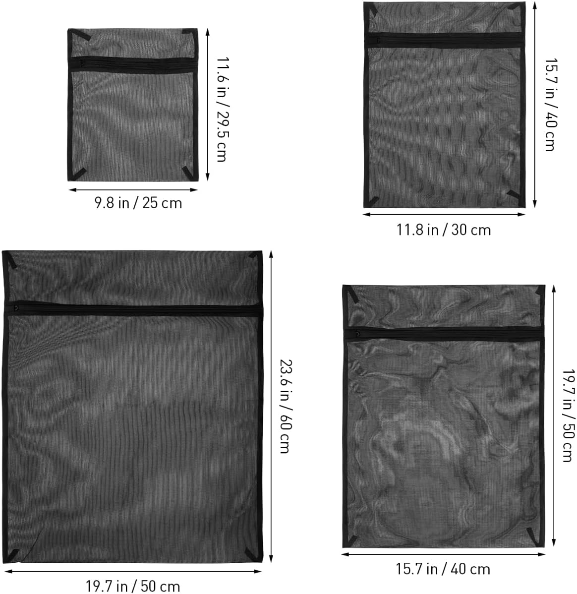 PRETYZOOM Mesh Laundry Bags 4 piece Set Polyester Black Delicates