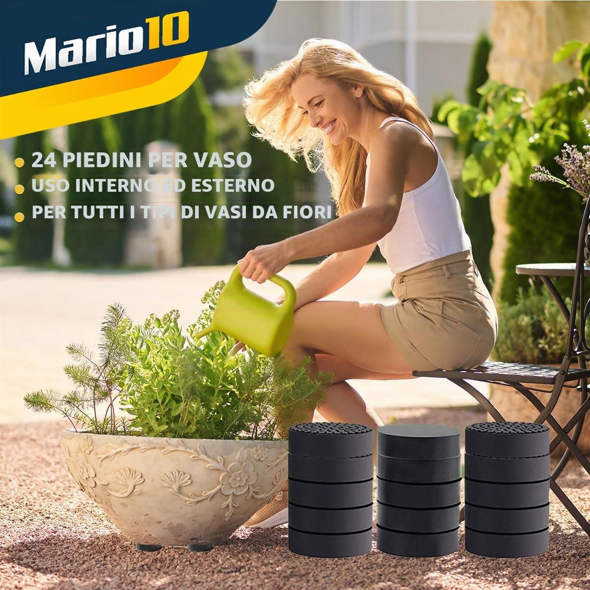 24 piedini invisibili per vasi da fiori con superficie antiscivolo – 24 piedini per vasi per piante da interno ed esterno – in gomma solida per tutti i tipi di pavimento, grigio