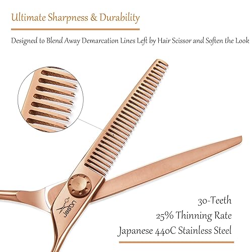 Miniatura 7 de JASON Tijeras texturizadoras para el cabello de 6 pulgadas, 23 dientes, tijeras profesionales para adelgazar el cabello para peluquería, estilista,