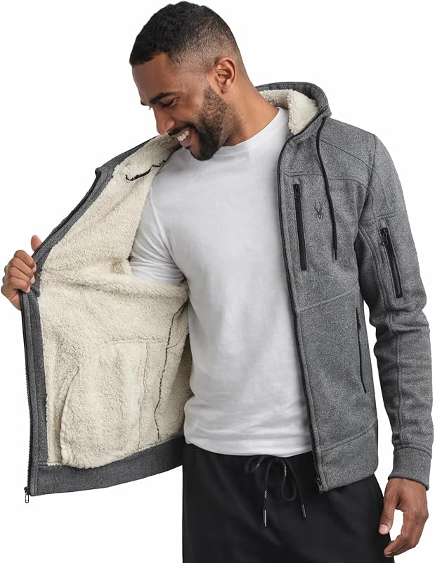 Spyder Mens Zip Up Hoodie Sherpa Fur Lined Sweatshirt - Sherpa Fleece Soft image 2