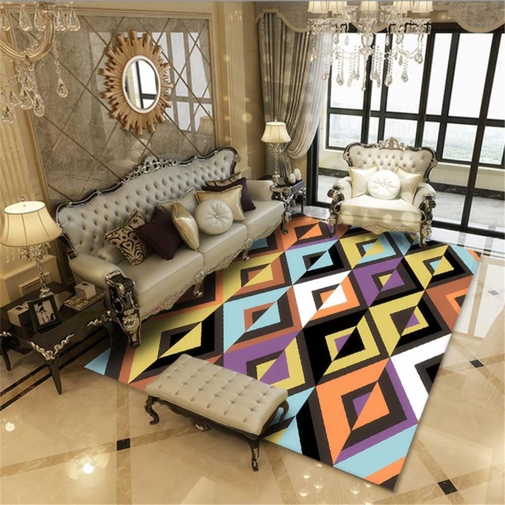 Tapis de salon lavable et durable motif treillis orange 180x250