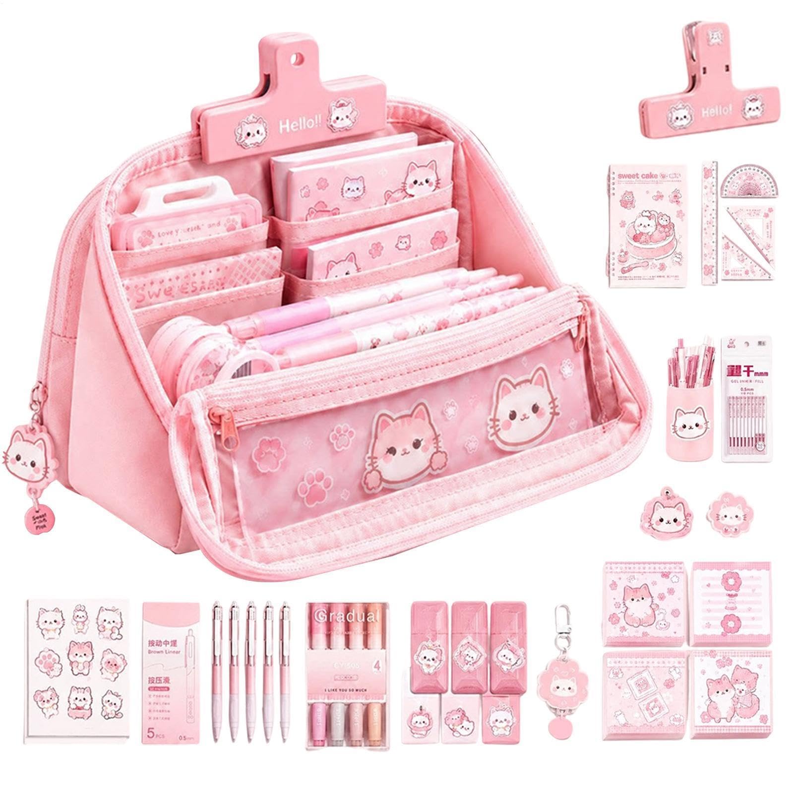 Astuccio Portamatite Con Cancelleria Set Ritorno a Scuola Gatto Stiloso | Set Di Astucci Per Bambini Per Appunti In Classe, Studio Quotidiano, Lezioni D'Arte, Esami, Compagni Di Classe