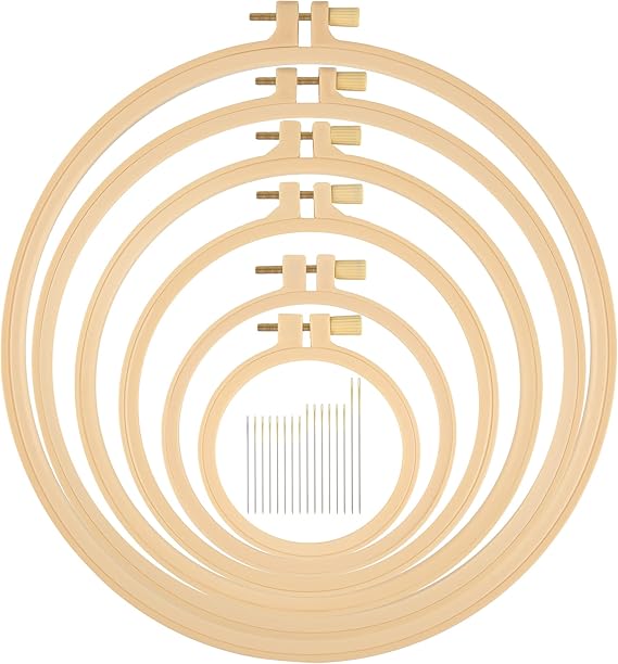 6 Pcs Embroidery Hoop 6 Size, Round Plastic Cross Stitch Hoop with 16 Needles (3.6In to 10.7 in), Small Embroidery Hoop, Cross Stitch Hoops and Frames, Suitable for Embroidery, Craft Sewing