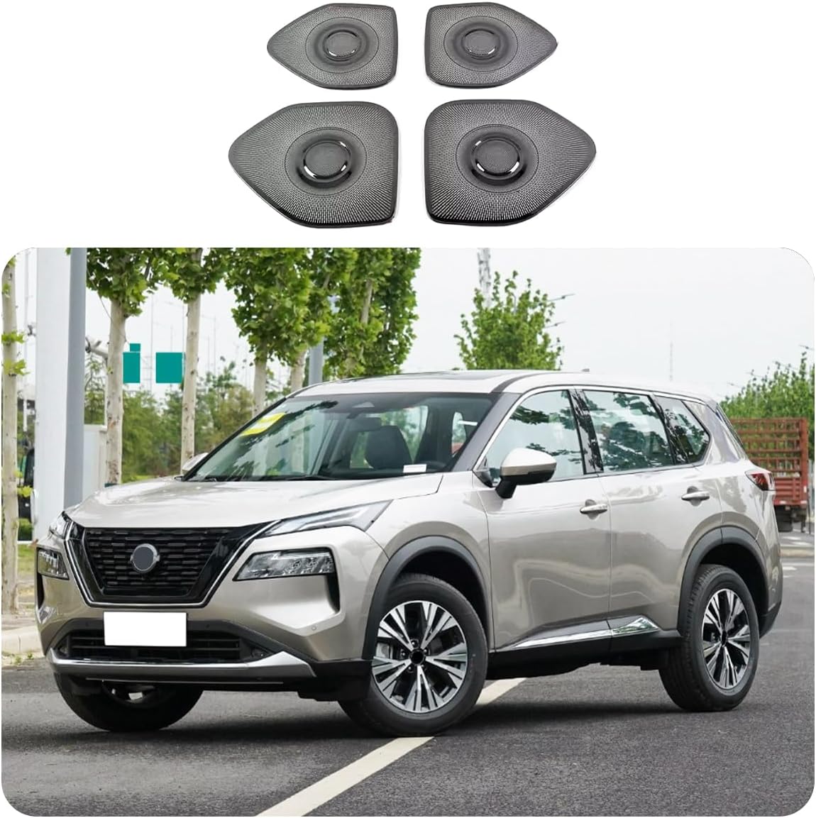 Car Accessories Fit for Nissan New Rogue 2021 2022 2023 2024 Inner Car Door Panel Audio Cover Trim (Black Titanium) 4PCS Stainless Steel