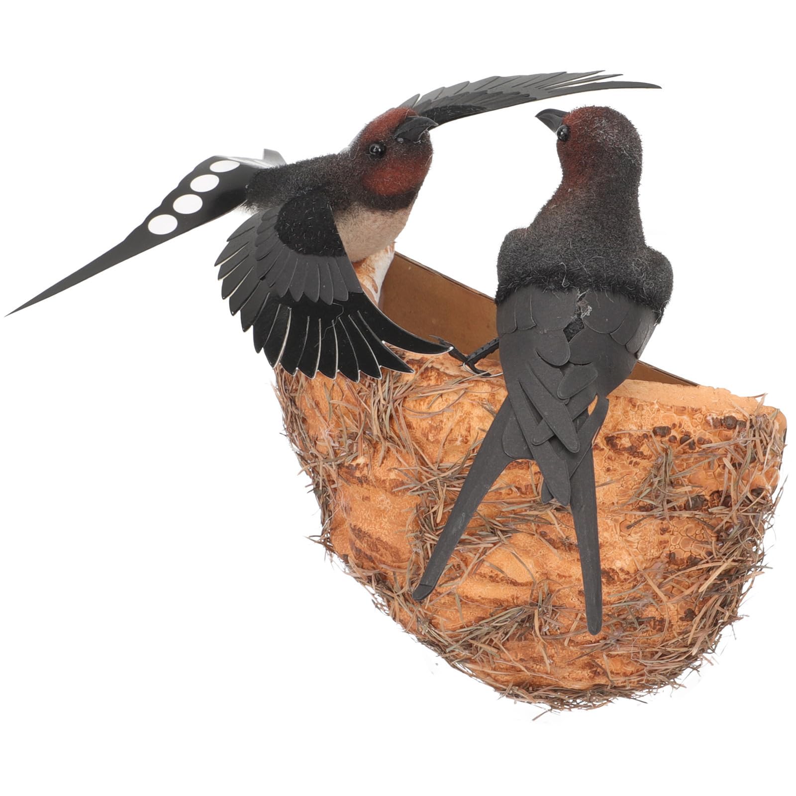 Nido de pájaro realista con plumas y resina delicada, decoración de alta gama
