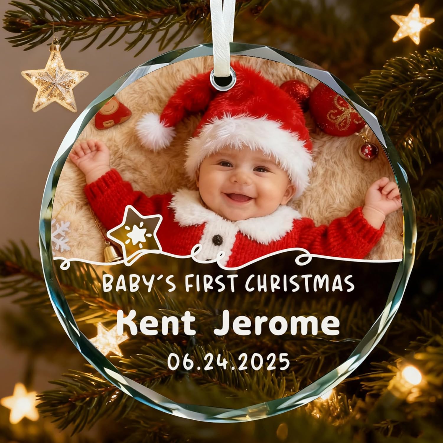 Personalised Babys First Christmas Bauble 2026, Baby 1st Christmas Bauble, Personalised Xmas Baubles, Custom Xmas Tree Decorations Ornaments for New Baby Toddler Boy Girl (Photo, Round)