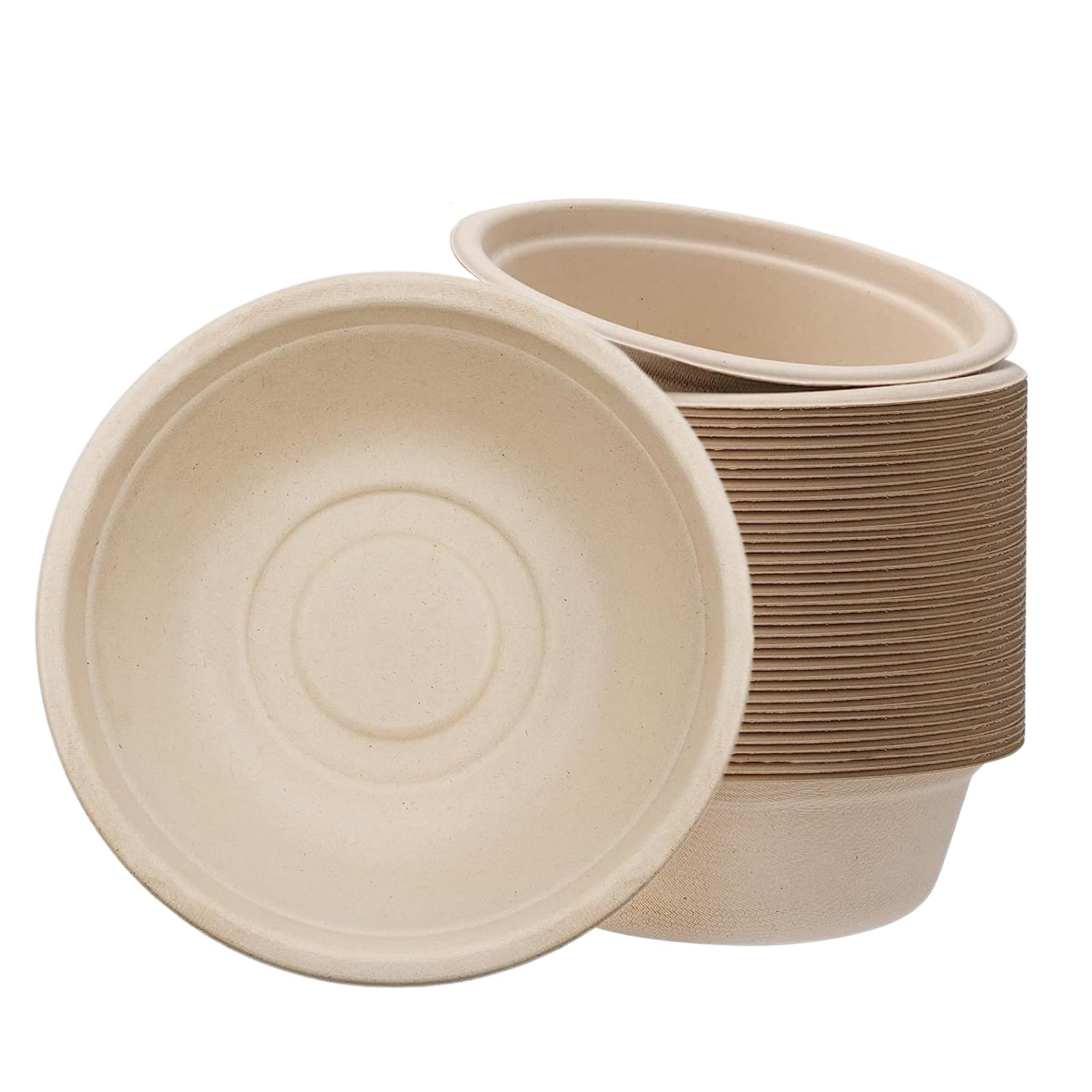 50Pcs Strong Disposable Paper Bowls,12oz 340ml Disposable Sugarcane Bagasse Bowls Brown Super Rigid Biodegradable and Compostable Bowls,Plastic Bowls for Party,Soup,Dessert Bowl,Sturdy Paper Bowls