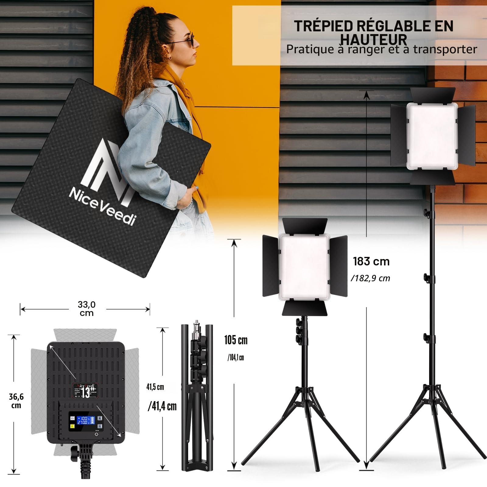Niceveedi 2-Pack LED Panneau Lumière Photo, 27cm*21cm 36W Bicolores Eclairage Vidéo Lampe Kit 2700-6500K&CRI 95+ avec Prise de Charge pour Vidéo/Jeu Streaming/Caméra Portrait/Youtube
