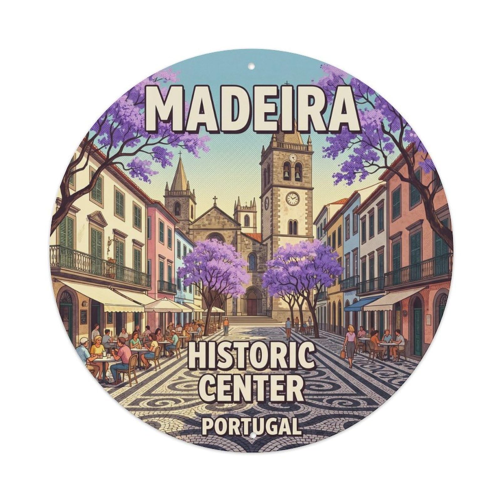 Olhnbad 08X08inch Style Coastal Portugal Madeira Cityscape Artful Travel Art Metal Tin Sign