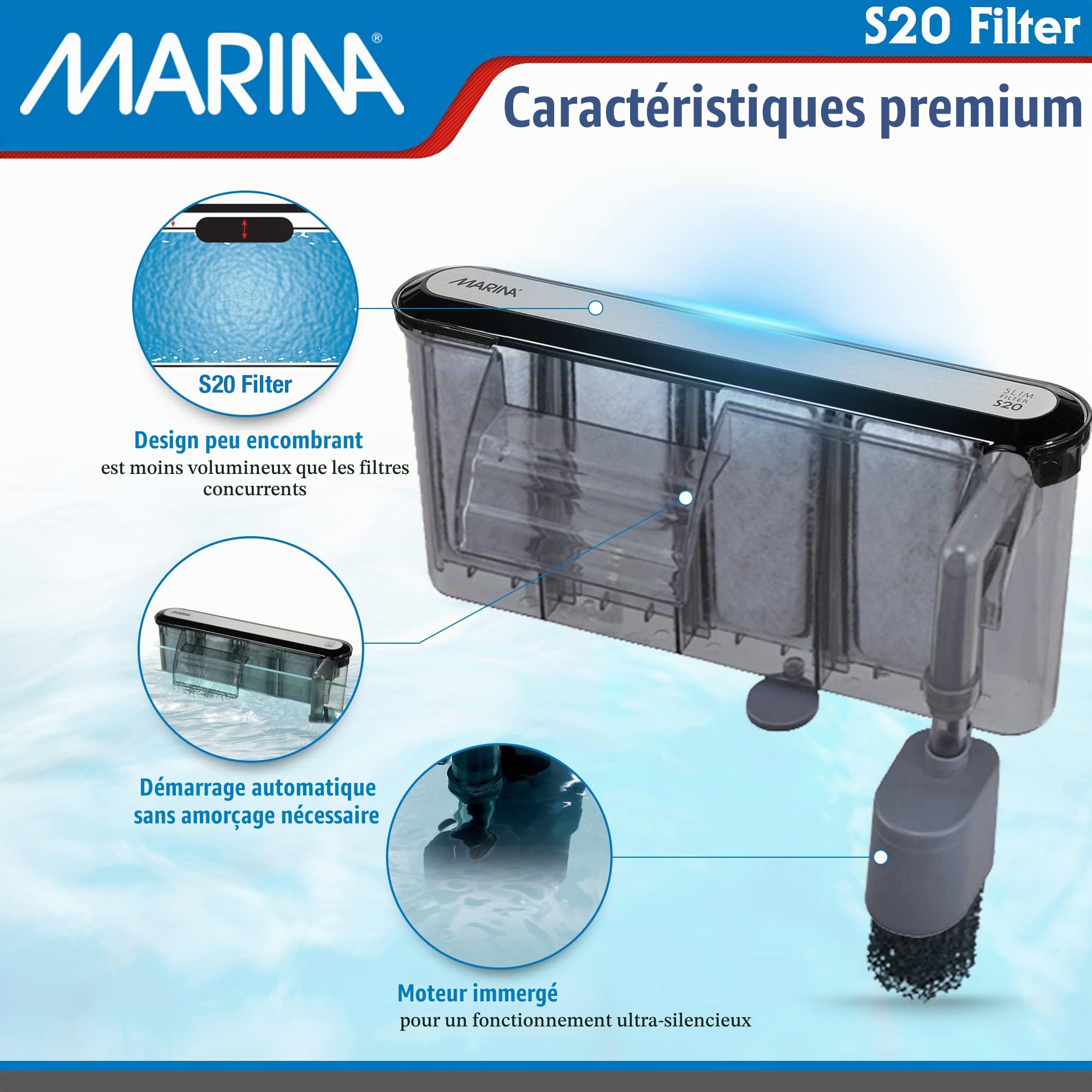 Marina Filtre d'Eau S20 Net pour Aquarium jusqu'à 75 L