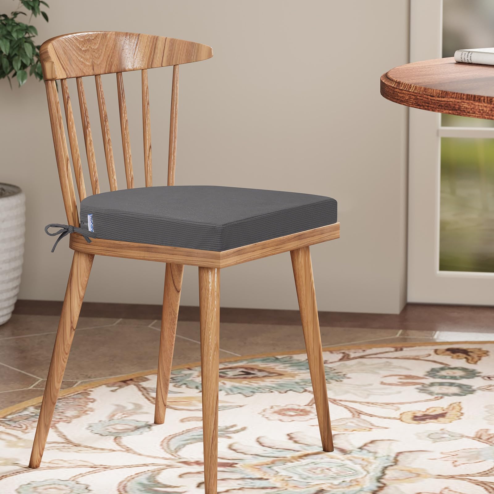 Juego de 2 cojines de asiento para silla de comedor, cojines de silla de jardín y cocina con lazos, cojines de espuma de corduroy en forma de U cómodos para interior y exterior, 40 x 40 cm
