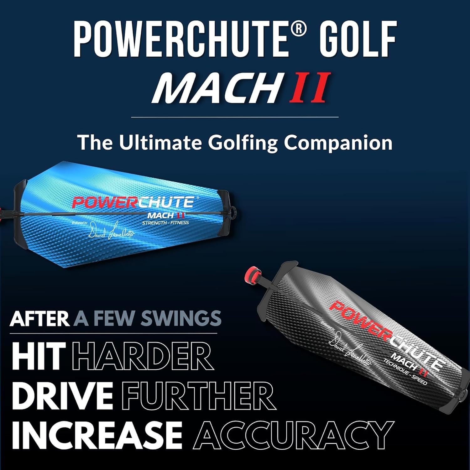 PowerPro Sports: Powerchute Mach II - Golf Swing Training Aid by David Leadbetter, 2 Resistance Club Chutes, Develop Technique-Speed-Strength-Fitness