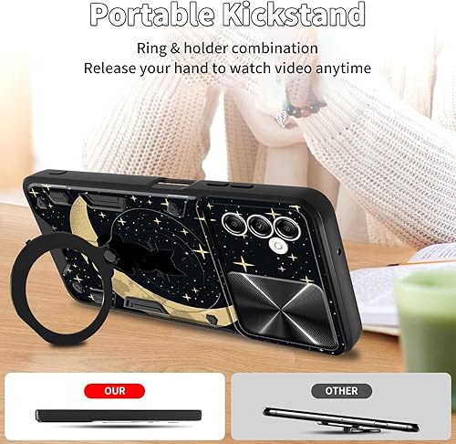 Vista 14 de Funda para Samsung Galaxy A13 5G con cubierta deslizante para lente de cámara y anillo giratorio de 360 grados, soporte híbrido de doble capa Flores