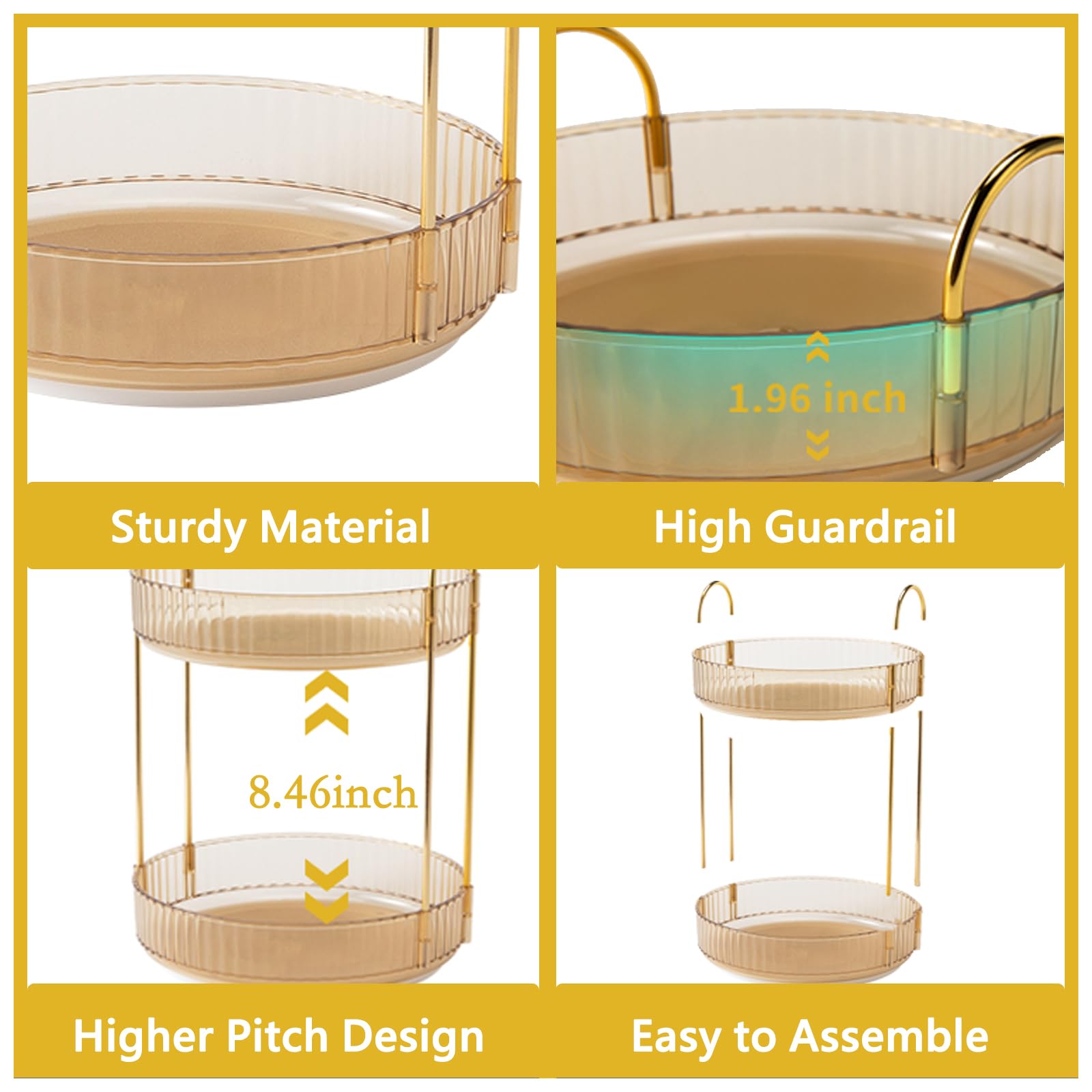 Asayuee Organizer per trucchi rotante a 360°, 2 ripiani, grande capacità, organizer per trucchi rotante per cosmetici, organizer per cosmetici da bagno (oro, 2 livelli)
