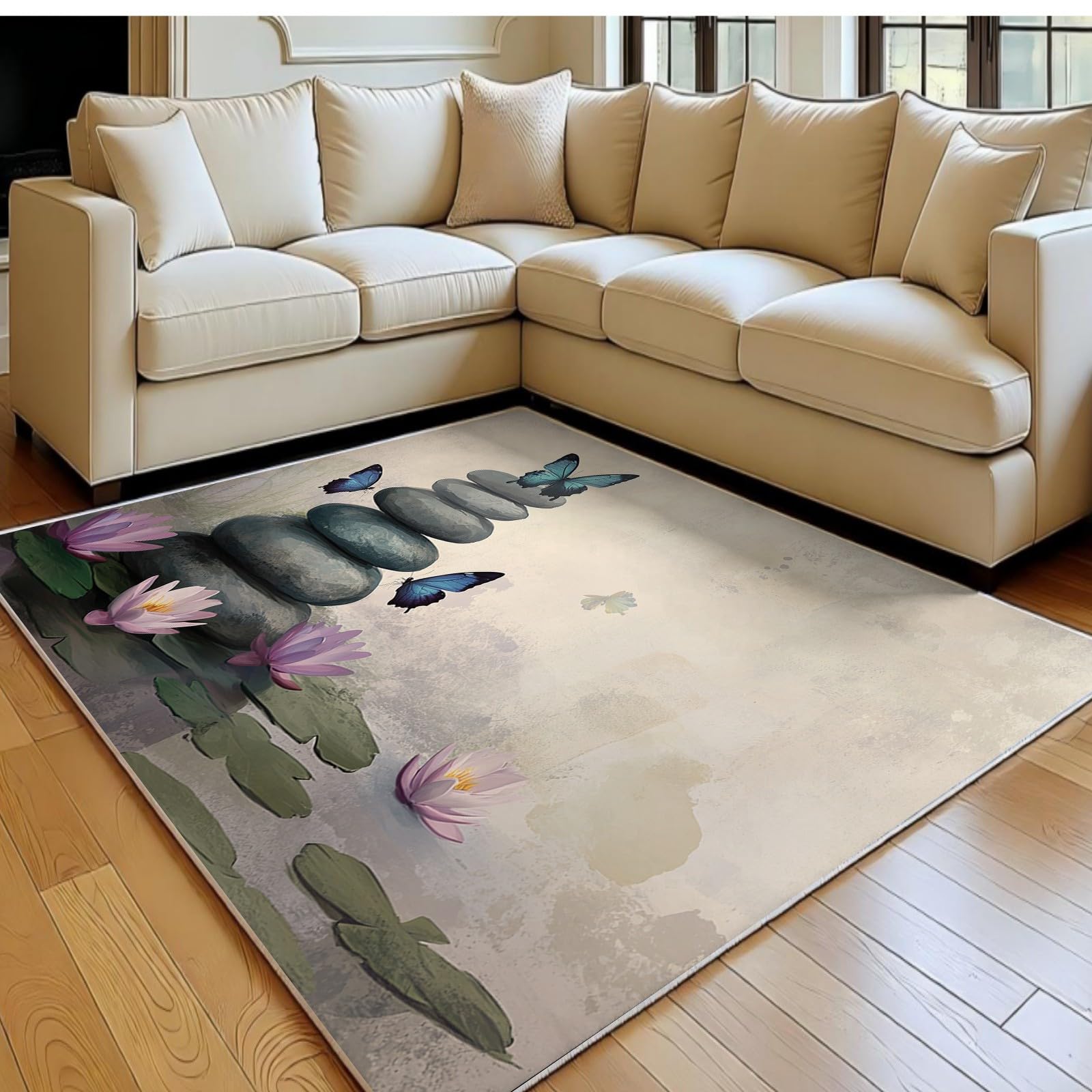 Tapis enfant doux poil court 180 x 270 cm antidérapant beige moderne