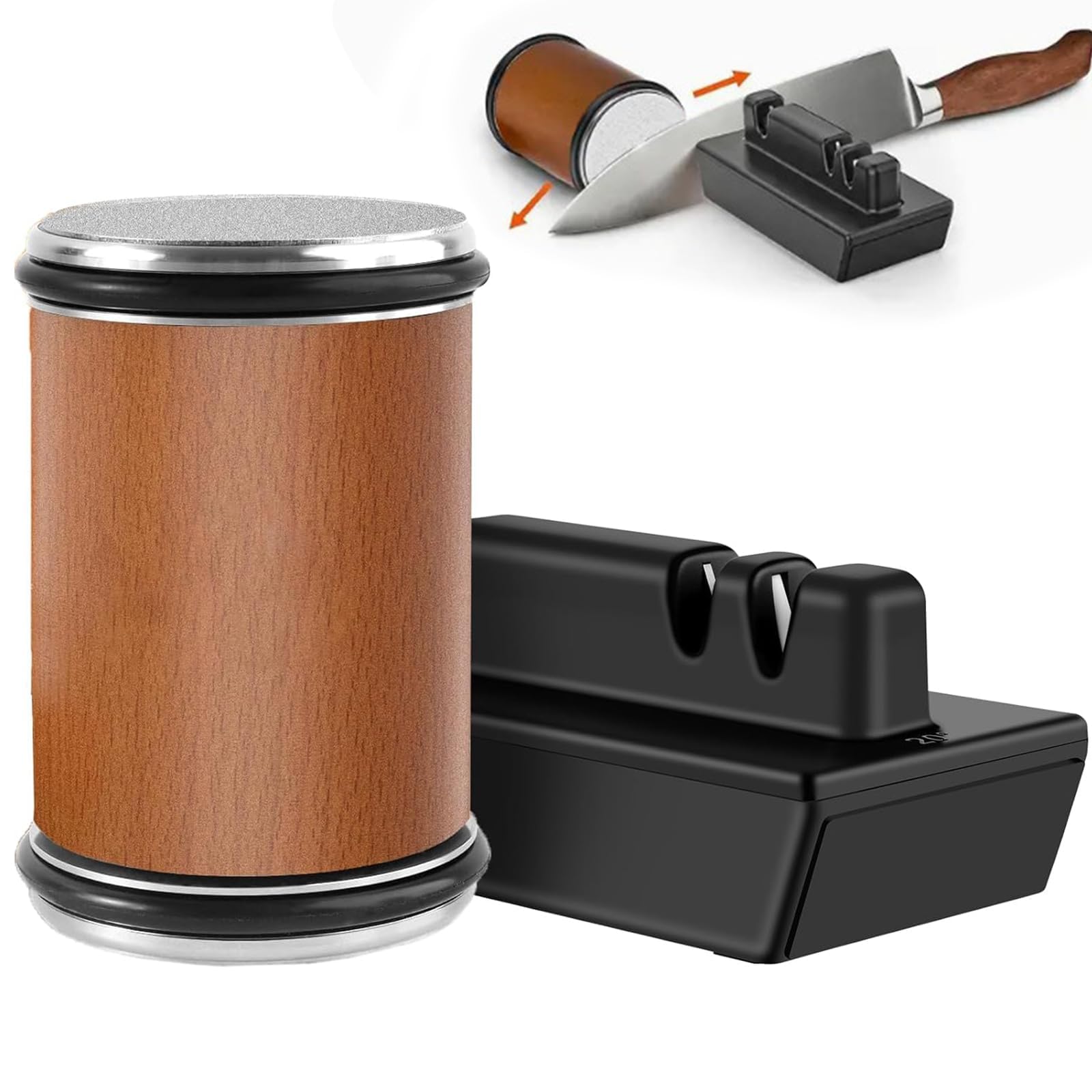 KASTWAVE Rolling Knife Sharpener Kit, Wooden Magnetic Knife Sharpener With Two Fixed Angles 15 And 20 ​Degrees, Diamond Roller Sharpener for Pocket Knife, Kitchen Knives, Chef Knife, Wood Color