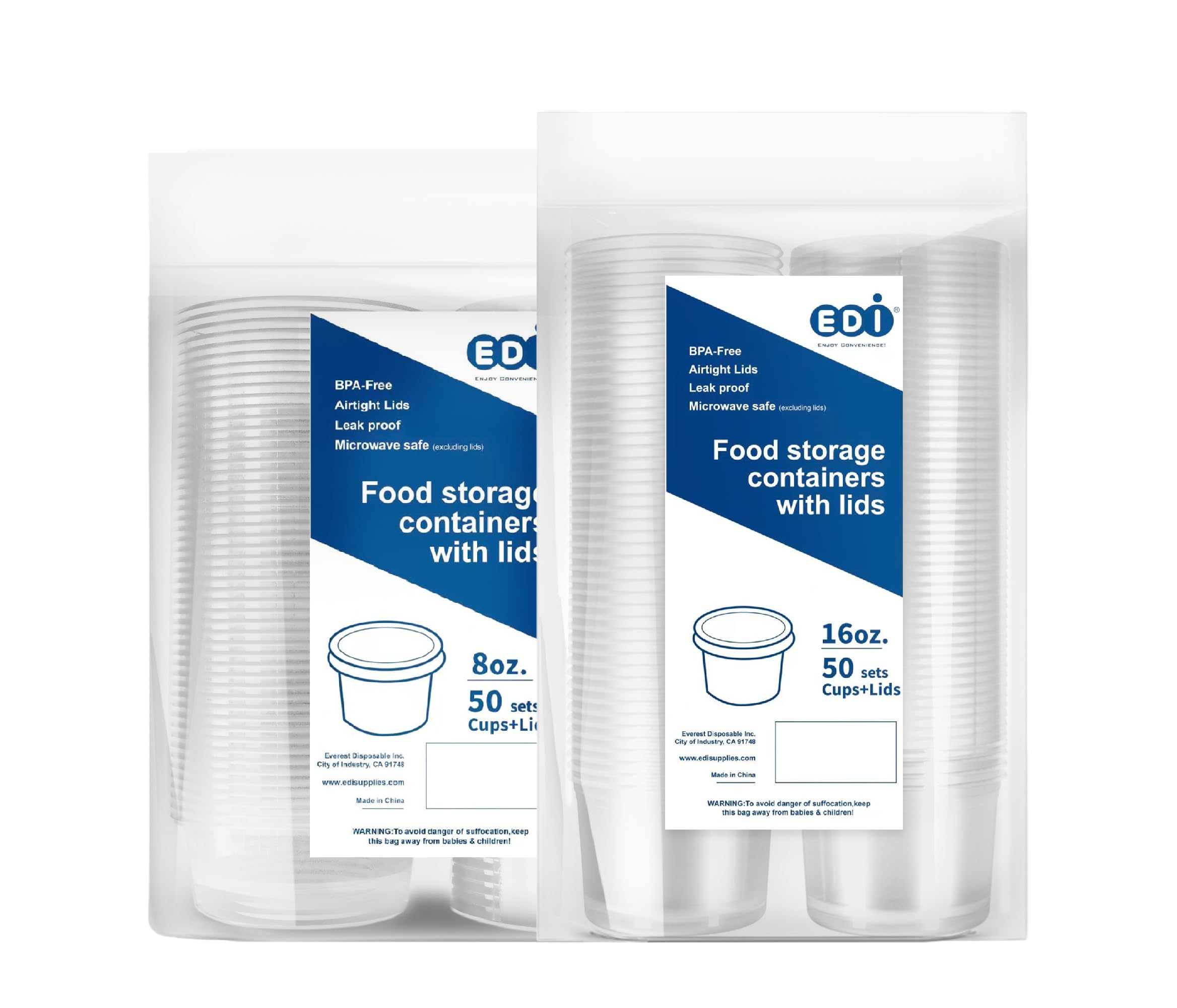 [8 OZ, 50 Sets and 16 OZ, 50 Sets Plastic Deli Food Storage Containers with Airtight Lids Bundle