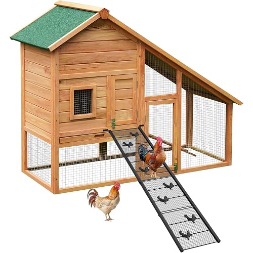 Chicken Coop Ramp 52.5''L, Ladder Length Adjustable for Henhouse, Heavy Duty Metal Coop Steps for Feet Problem or Cannot Fly Chickens, Waterproof, Non-Slip, Rustproof, Sturdy and Easy to Clean