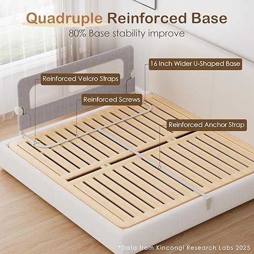Miniatura 2 de Kincongi Riel de cama para niños pequeños, rieles de cama basculantes de 150 cm con base en forma de U más ancha, protector de cama transpirable