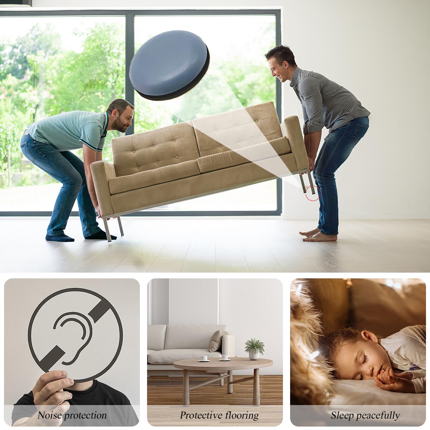 Werkzeyt Easyglider-assortiment 32-delig - zelfklevend - PTFE glijoppervlak - voor het gemakkelijk verplaatsen van zware meubels/universele meubelglijderset/teflon glijders voor een eetgroep, grijs, 647050