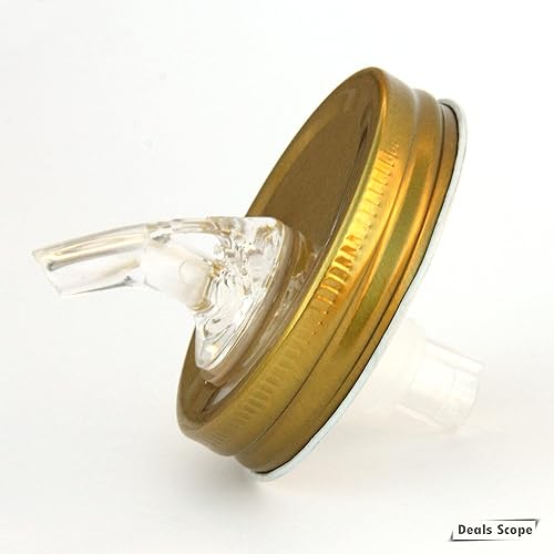 Miniatura 6 de Mason Jar Pour Spouts Tapa TinPlate Mason Jar Tapa Dispensador Tapa de brote Tapa de flujo libre (2 unidades Metal Dorado)