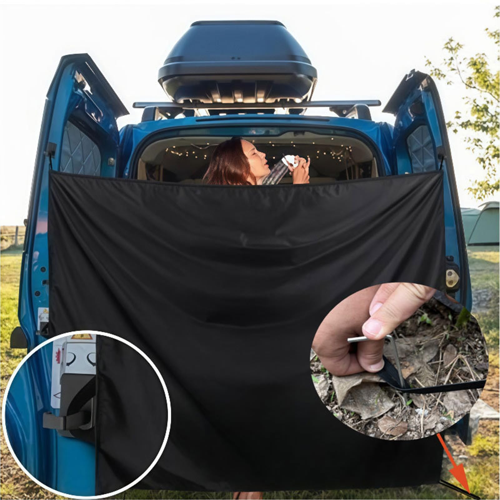Générique Rideau Voiture Pare, Rideaux De Douche pour Porte Arrière De Camping-Car, Rrideau Douche Van Aménagé D'Intimité - Grand Pare- Réglable avec Crochets Magnétiques pour Douches Camping-Car