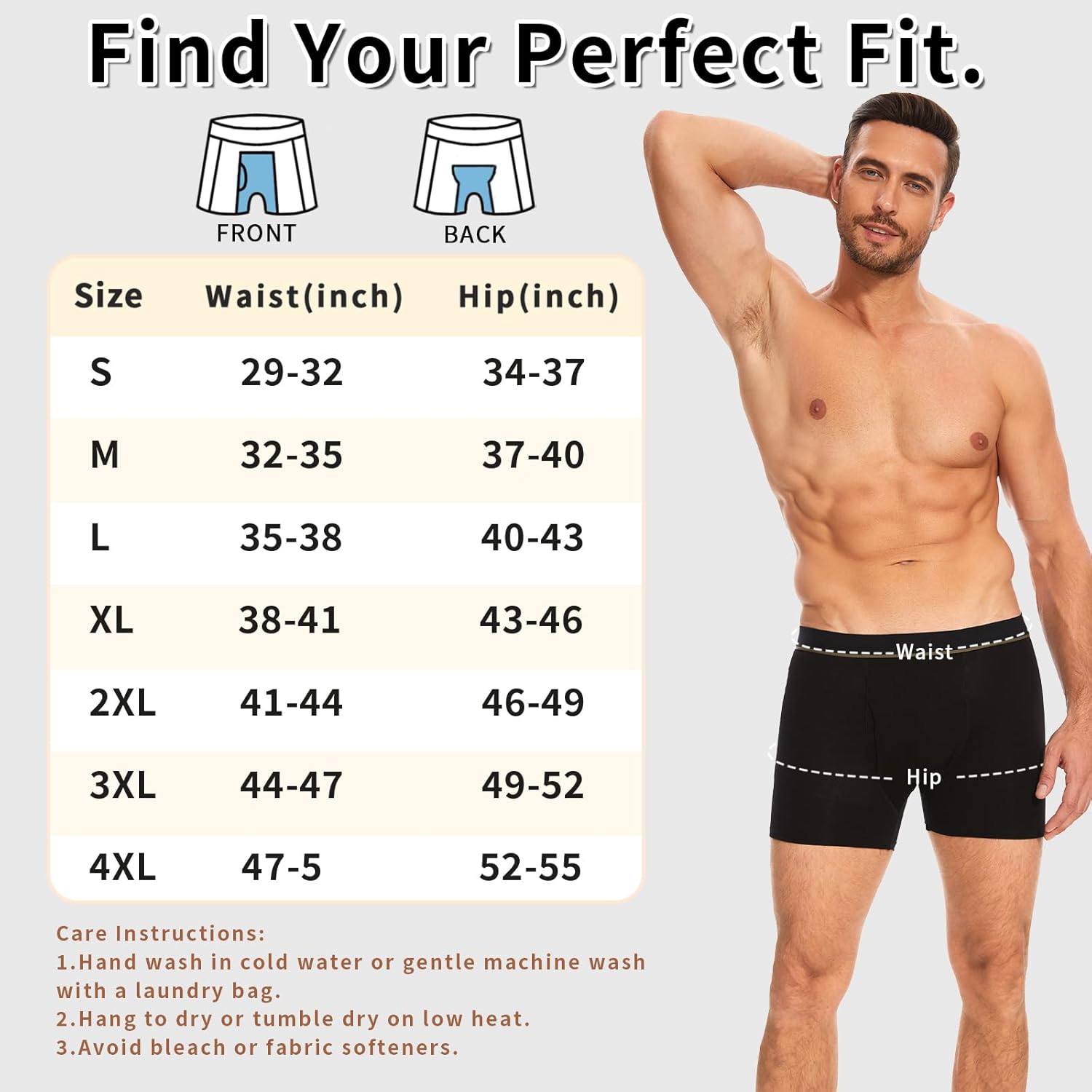 Men's Washable Incontinence Boxer Briefs, Cotton Urinary Incontinence Underwear with Fly, Reusable Leakproof Underwear for Men, Front & Rear Protection 120ml Absorbency (3 Pack, M, Black)