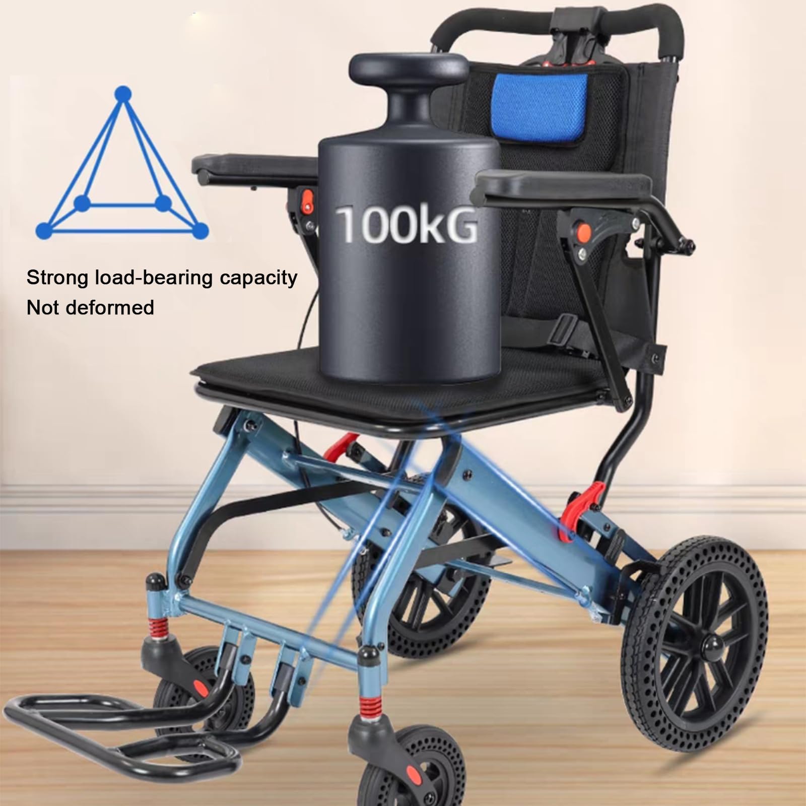 Silla de Ruedas plegable Ultra-ligera de aluminio con freno,Silla de ruedas de aluminio para viajes,Sillas de Ruedas Adulto para Exterior,Silla de ruedas plegable para traslado(Rear wheel 8in)