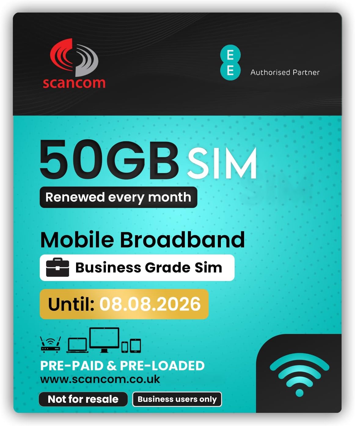 EE 5G Unlimited Data Sim Card - Preloaded each month until 8th NOVEMBER 2025 - One-off payment - Business-Grade Data Perfect for Wifi Routers, Tablets & Phones. (50GB Until August 2026)
