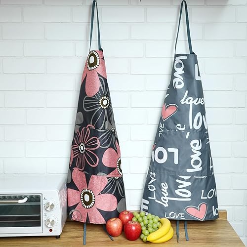Miniatura 7 de 2 delantales para mujer con bolsillos, delantal de cocina ajustable impermeable, delantal de cocina, para hornear, jardín, manualidades, unisex