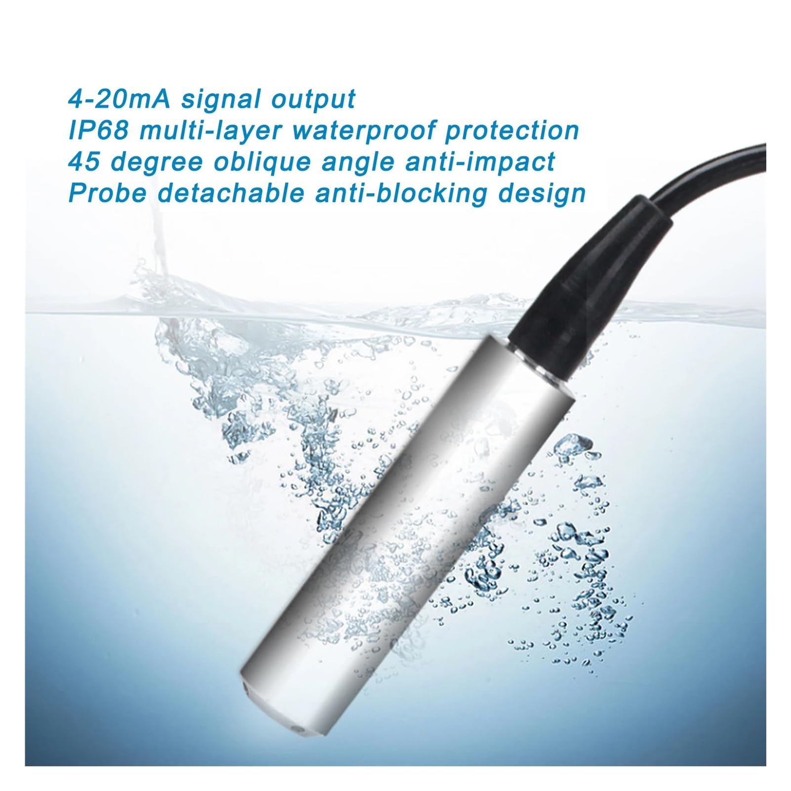 Przetwornik poziomu cieczy, kabel 5 m, czujnik poziomu cieczy w wodzie, 12 V-32 V DC, 4-20 mA Solidna ochrona(0-1m)