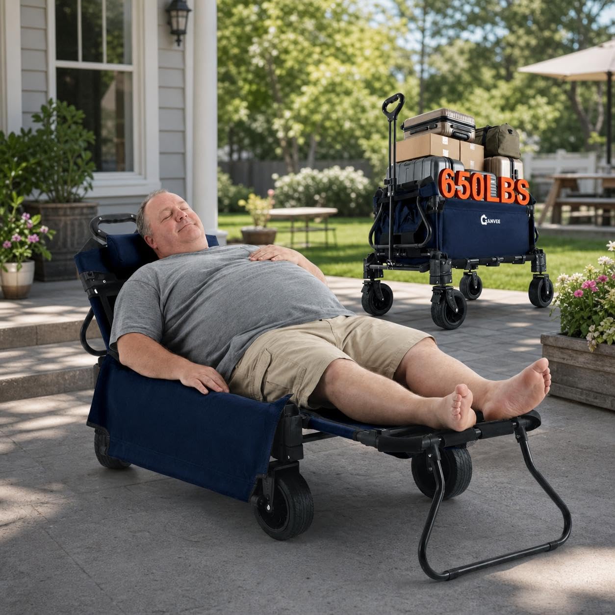2-in-1 Wagon Bench Seat Combo, Heavy Duty Collapsible Camping Wagon with Adjustable Pull Handle, Wearproof 600D Oxford Fabric, Collapsible Folding Trolley Cart with All-Terrain 360° Swivel Wheels