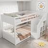 Bunk Bed for Kids, Single Cabin Bed with Storage and Stable Railings, Twin Sleeper Bunk Beds with Stairs and Storage Cabinets for Children, Solid Pine Wood, 3FT-90 x 190cm, White, No Mattress
