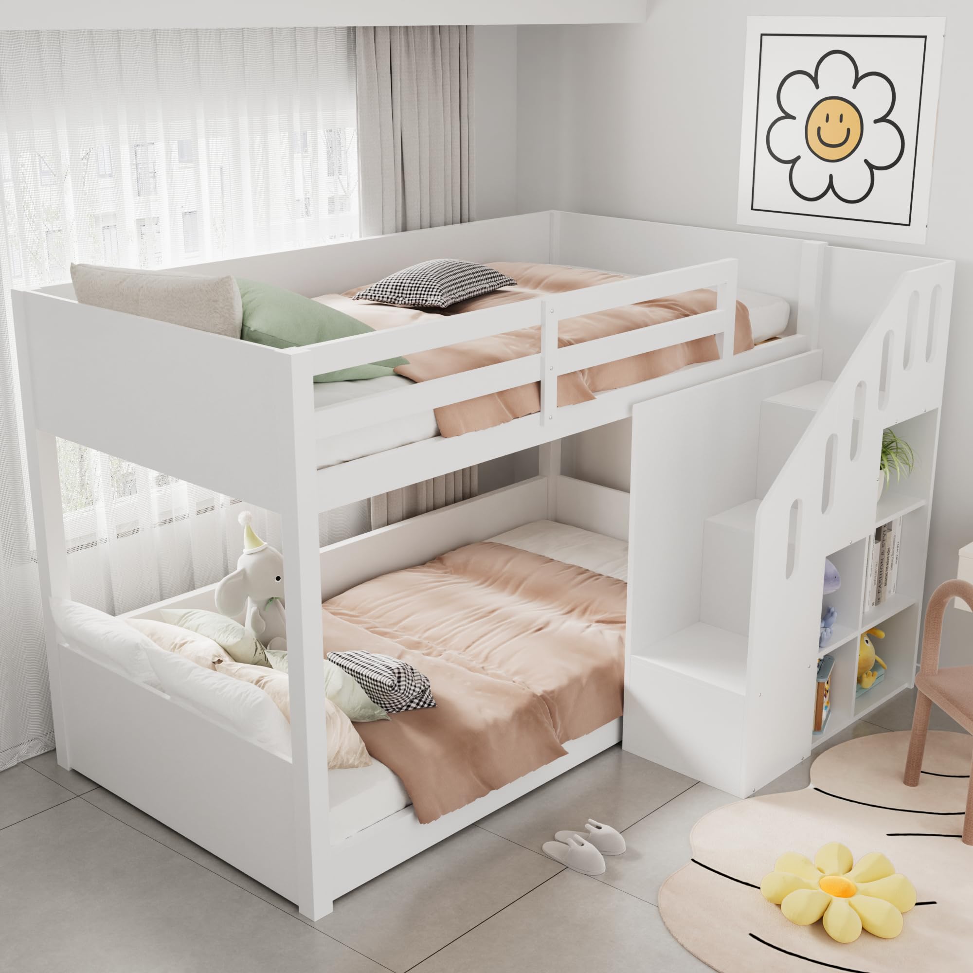 Dolamaní Letto a castello per 2 bambini, 90 x 200 cm, con scala, letto per bambini con armadietti e protezione anticaduta, per cameretta dei bambini, letto a soppalco per bambini, letto a castello per