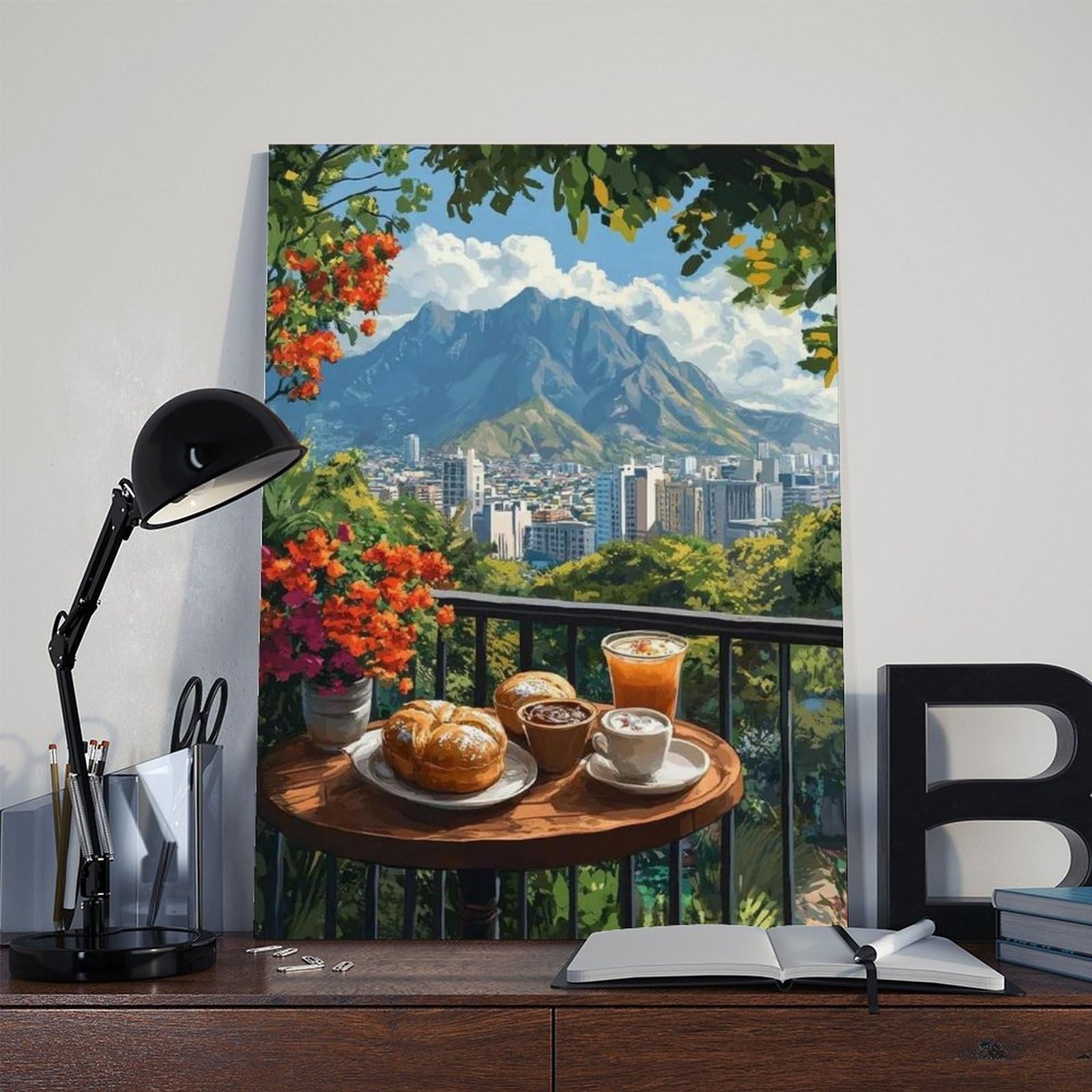 QOTOPGPG Poster su tela con vista sul balcone di Pan Dulce Breakfast, Monterrey, decorazione per camera da letto, ufficio, stanza, regalo, 60 x 90 cm